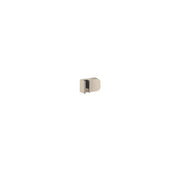 Brushed nickel wall-mounted handshower holder with rounded square design and vertical slot for handshower attachment.