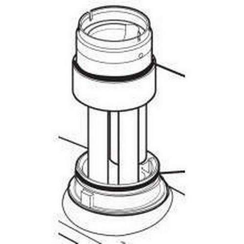 Two black rubber o-rings shown separately positioned above and below a cylindrical component with internal structure visible.