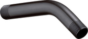 Oil rubbed bronze curved shower arm with threaded connections at both ends.