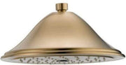 Champagne bronze raincan shower head with wide dome-shaped face and single spray setting.
