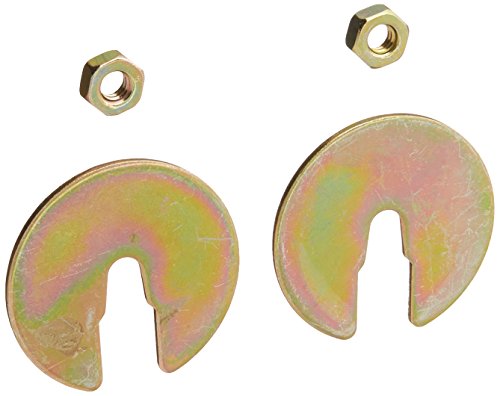Zinc-plated horseshoe-shaped washers and brass hex nuts in various sizes.