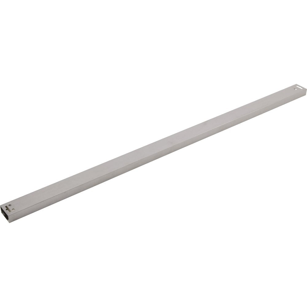 Stainless steel slide bar with mounting brackets at each end, angled view.