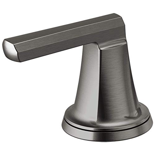 Brushed black nickel lever handle kit for roman tub faucet with conical base and horizontal spout.