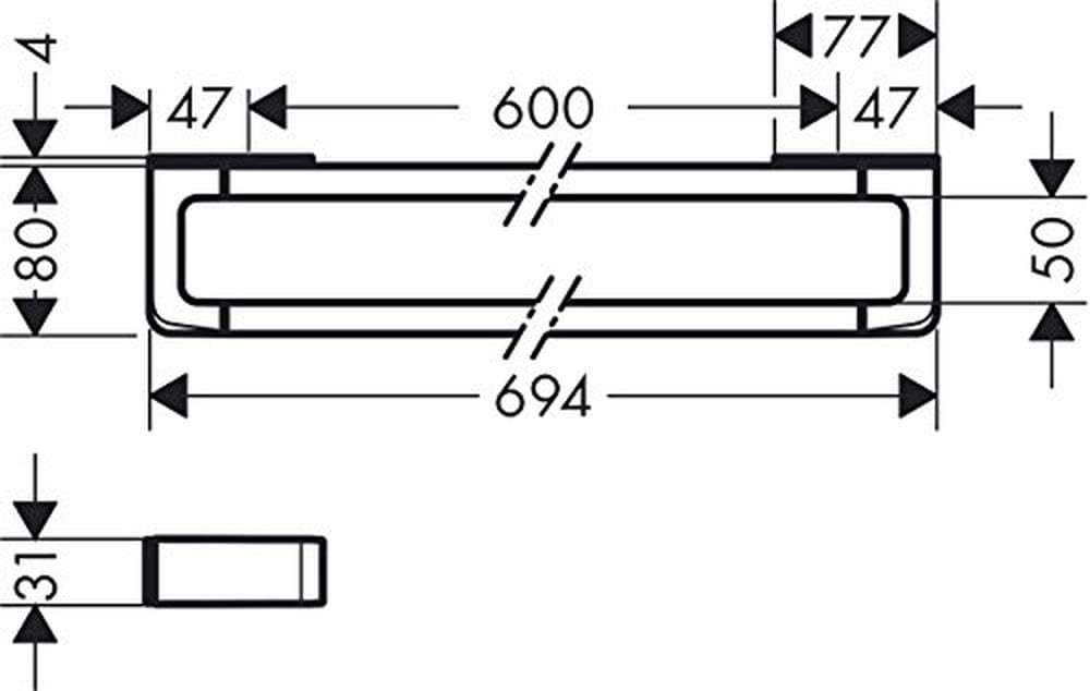 Chrome towel bar with dual rails and mounting brackets, technical dimension drawing showing 24-inch width and installation sp