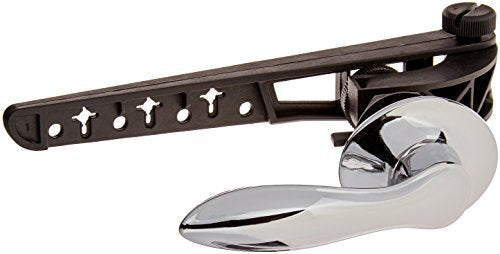 Chrome tank lever with decorative black handle featuring cross cutout details and mounting hardware.