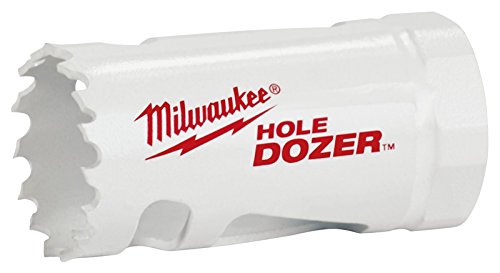 Milwaukee 5/8" HOLE DOZER bi-metal hole saw with serrated cutting edges on white cylindrical body.
