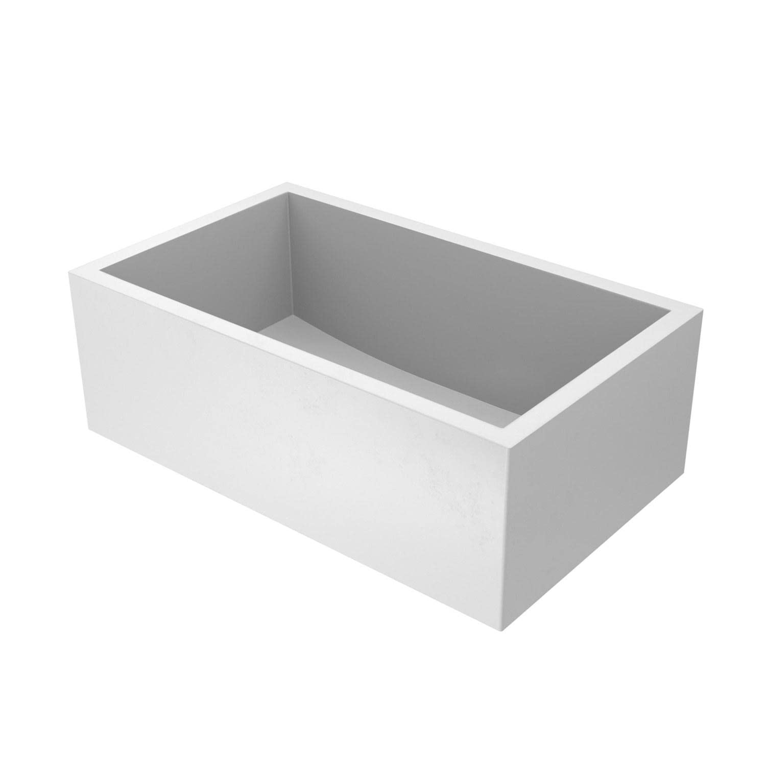 Pearl white farmhouse kitchen sink with single rectangular basin and apron front design.