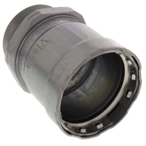 Viega MegaPress 2 press x male thread adapter in zinc-nickel coated carbon steel with connection fittings.