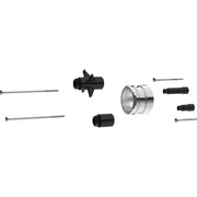 Delta RP77992 extension kit components including metal collar, black plastic connectors, and metal screws.