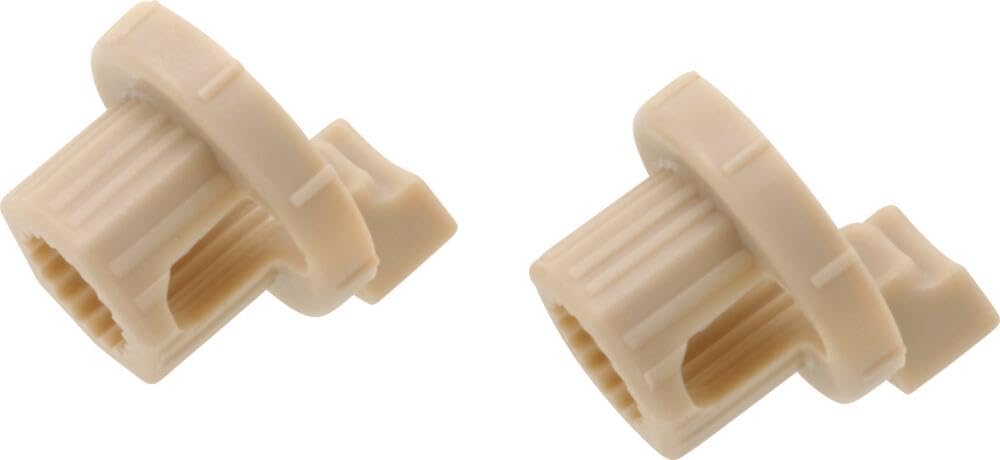 Beige plastic handle inserts with ribbed barrel and mounting tabs, shown from two angles.