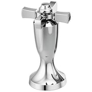 Chrome roman tub filler with cross handles and pedestal base.