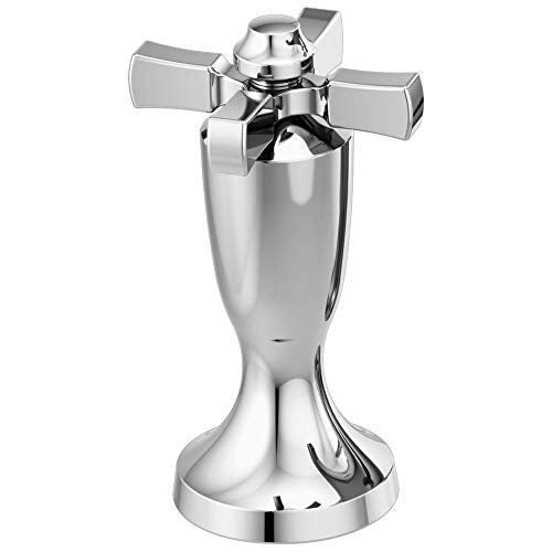Chrome roman tub filler with cross handles and pedestal base.