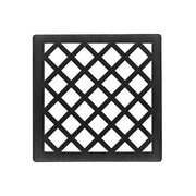 Matte black square drain cover with diagonal lattice pattern and center opening.
