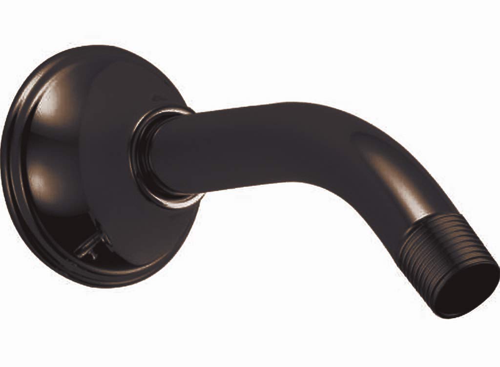 Venetian bronze wall-mounted shower arm with circular flange and threaded outlet.