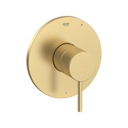 Grohe Atrio pressure balance valve trim with cylindrical lever handle in brushed gold finish.