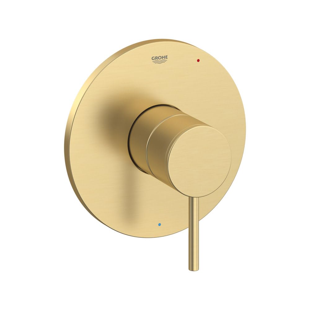 Grohe Atrio pressure balance valve trim with cylindrical lever handle in brushed gold finish.