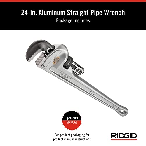 Silver aluminum pipe wrench with black adjustable jaw and handle, 24 inches long.