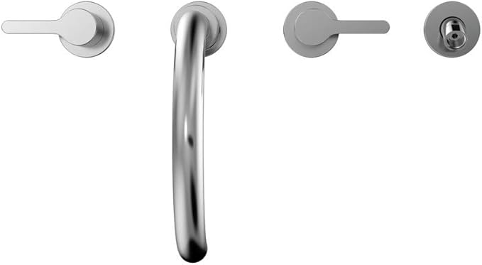 Polished chrome two-handle deck-mount roman tub filler trim with curved spout and handshower attachment components.