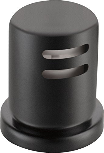 Black cylindrical kitchen air gap with two horizontal silver slots on the side and a rounded top.