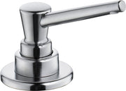 Stainless steel soap and lotion dispenser with cylindrical pump and round base.