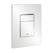 White rectangular Grohe Skate wall plate with centered flush button control and dual horizontal lines.