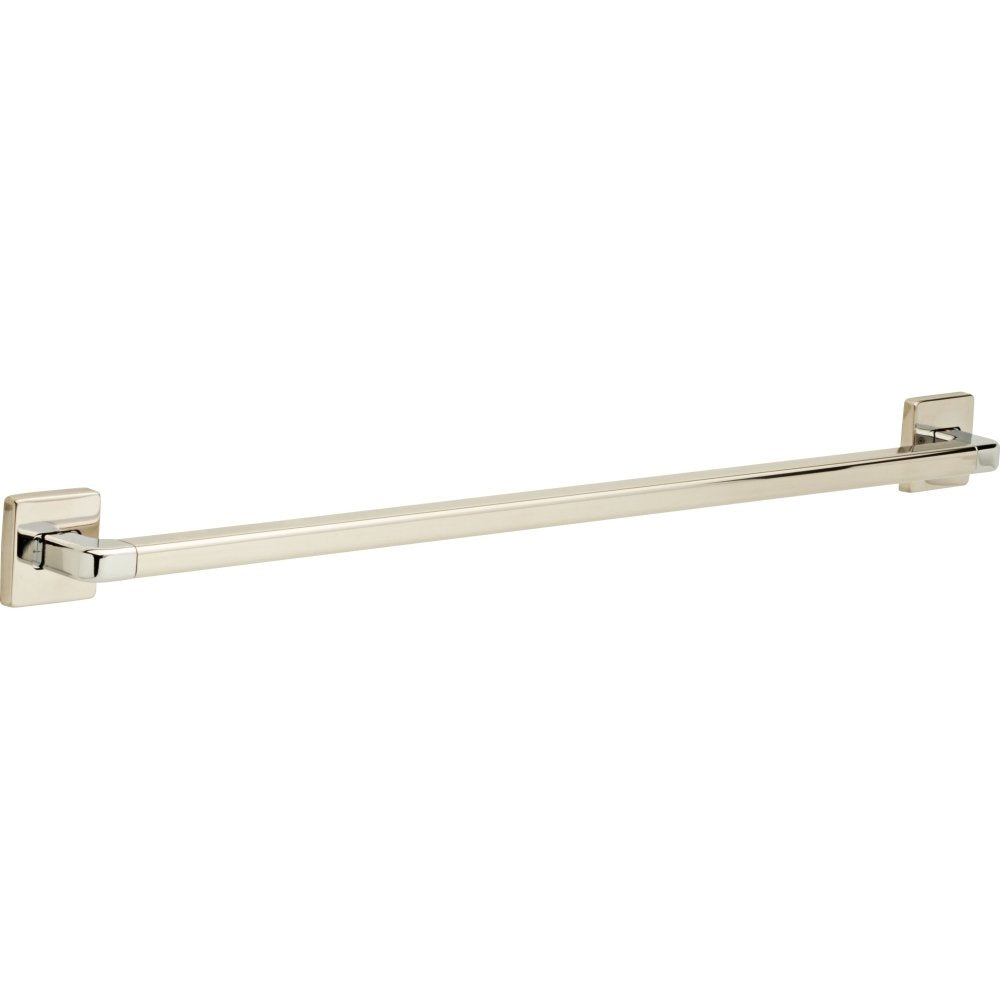 Polished nickel grab bar with angular square mounting brackets at each end.