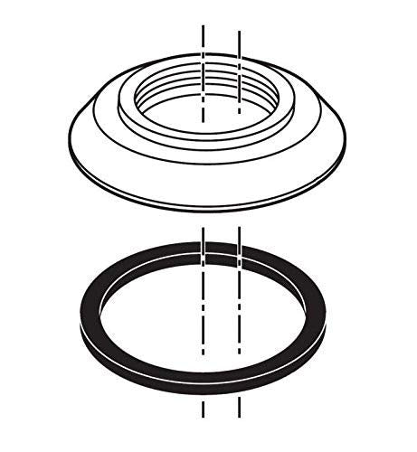 Chrome finish Delta Lahara escutcheon with concentric ridged design and two vertical handle posts.