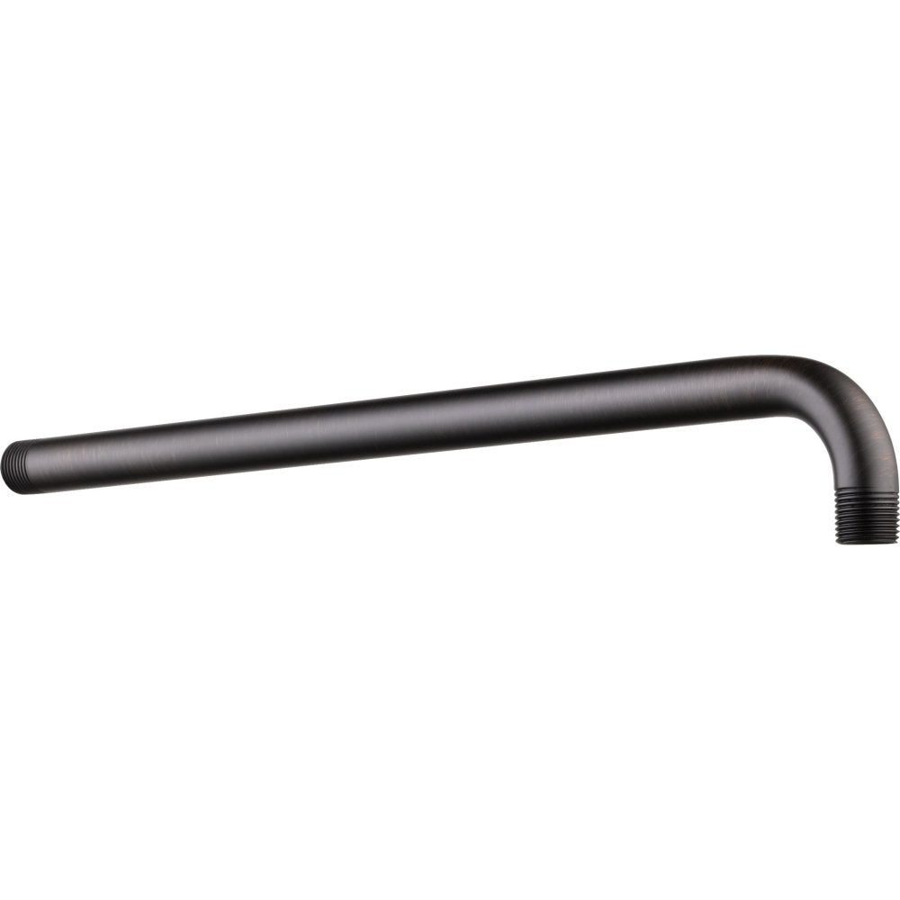 Venetian bronze shower arm with 90-degree elbow bend and threaded connection, 16 inches long.