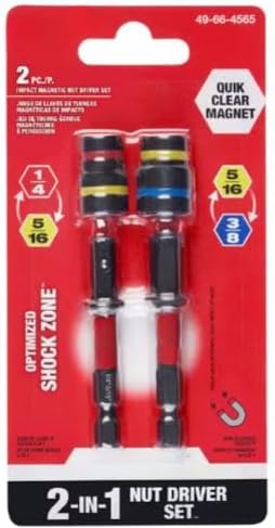 Two Milwaukee SHOCKWAVE magnetic nut drivers with black handles and color-coded hex sizes on red packaging.