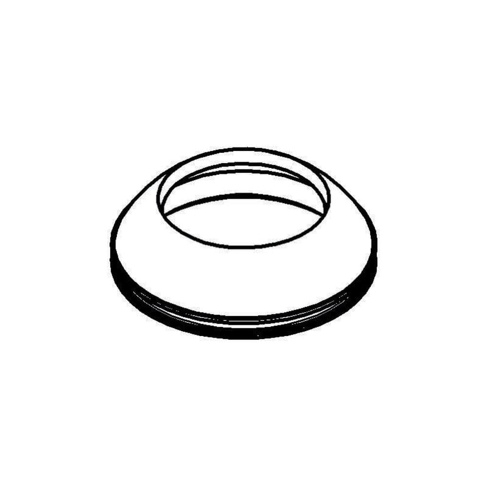 Chrome circular cap with recessed center opening and flat base.