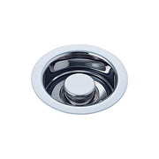 Chrome and black kitchen sink flange stopper with rubber seal ring for garbage disposal.