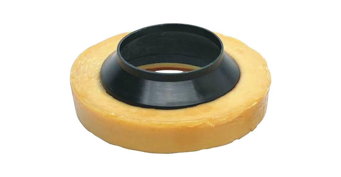 Yellow wax toilet bowl ring seal with black rubber flange insert.