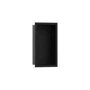 Matte black rectangular wall niche with integrated frame and open storage compartment.
