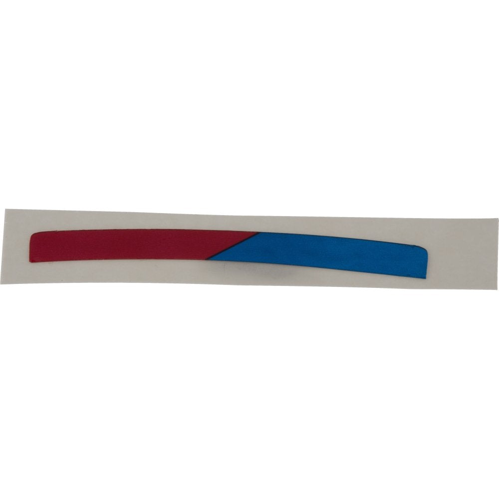 Red and blue curved decal stripe on tan backing for hot and cold water indicator.