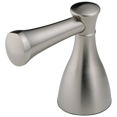 Stainless steel lever handle set with cylindrical spout and tapered cone-shaped base for Roman tub installation.