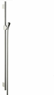Polished nickel wallbar with vertical cylindrical rail, adjustable slider holder, and wall-mounted brackets.