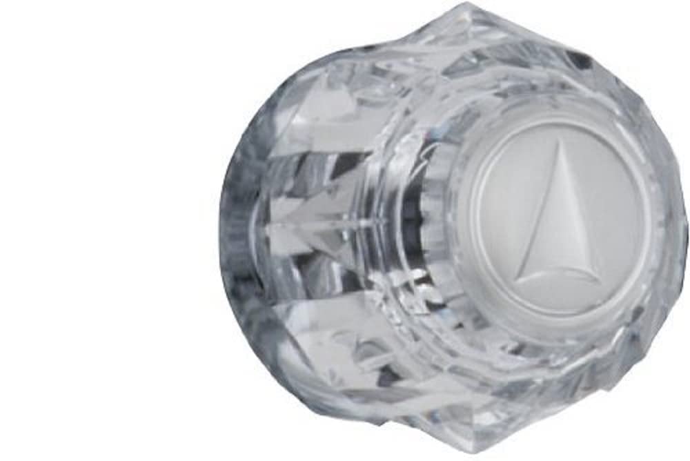 Clear acrylic knob handle with triangular center design and textured grip surface.