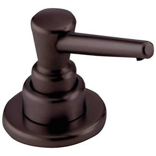 Venetian bronze soap and lotion dispenser with rounded pump lever and circular base.