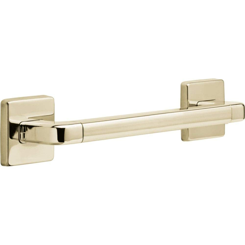 Polished champagne bronze angular grab bar with square mounting plates on both ends.