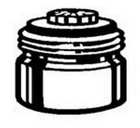 Chrome aerator with threaded collar and mesh screen insert on cylindrical body.