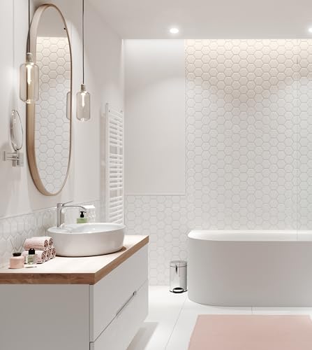Chrome single-hole bathroom faucet with curved spout mounted above round white sink on wooden vanity.
