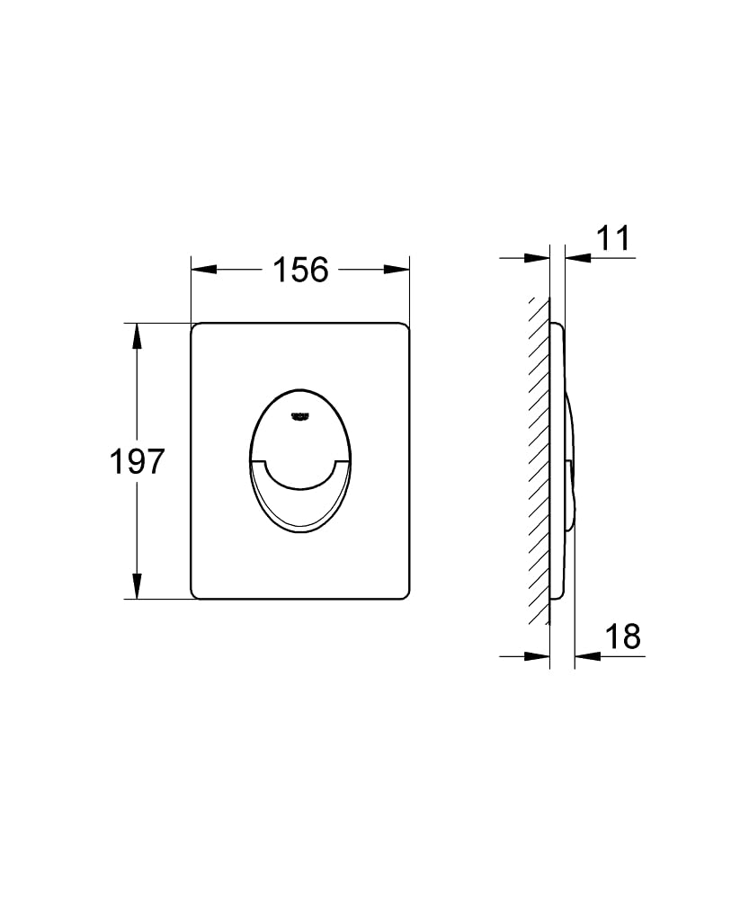 Grohe Skate chrome wall plate with rounded rectangular shape and circular outlet opening, dimensions 156x197mm.