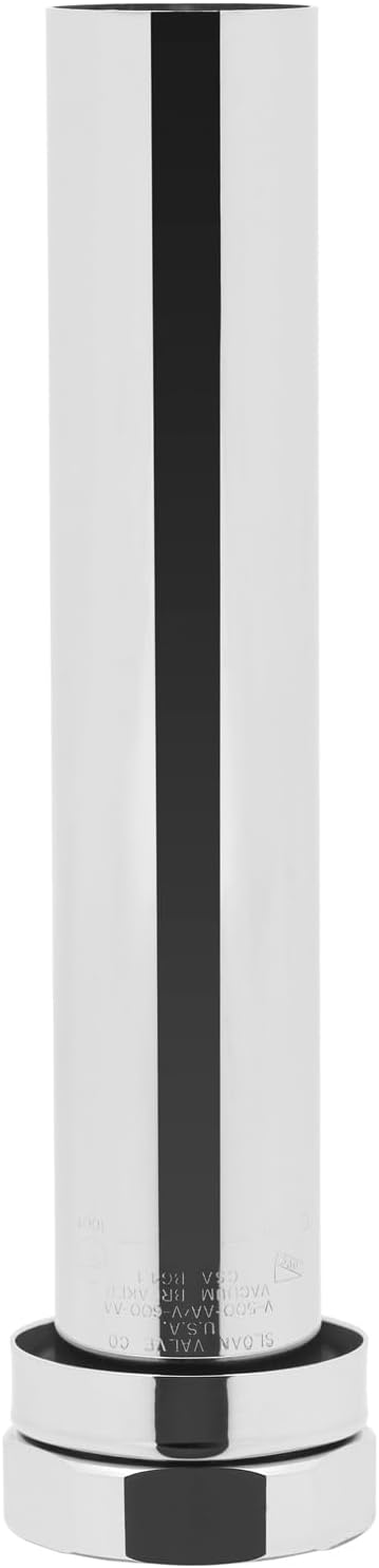 Sloan Valve vacuum breaker assembly with white cylindrical body, black vertical stripe, and chrome base fitting.