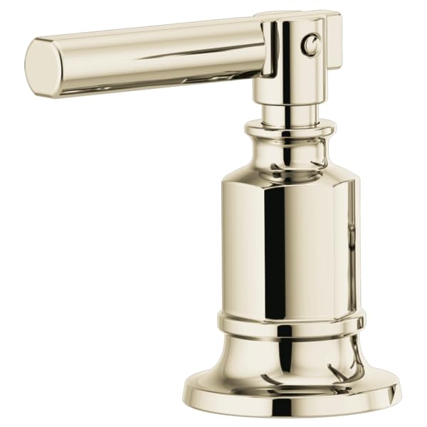 Polished nickel Roman tub faucet lever handle kit with cylindrical body and horizontal spout.
