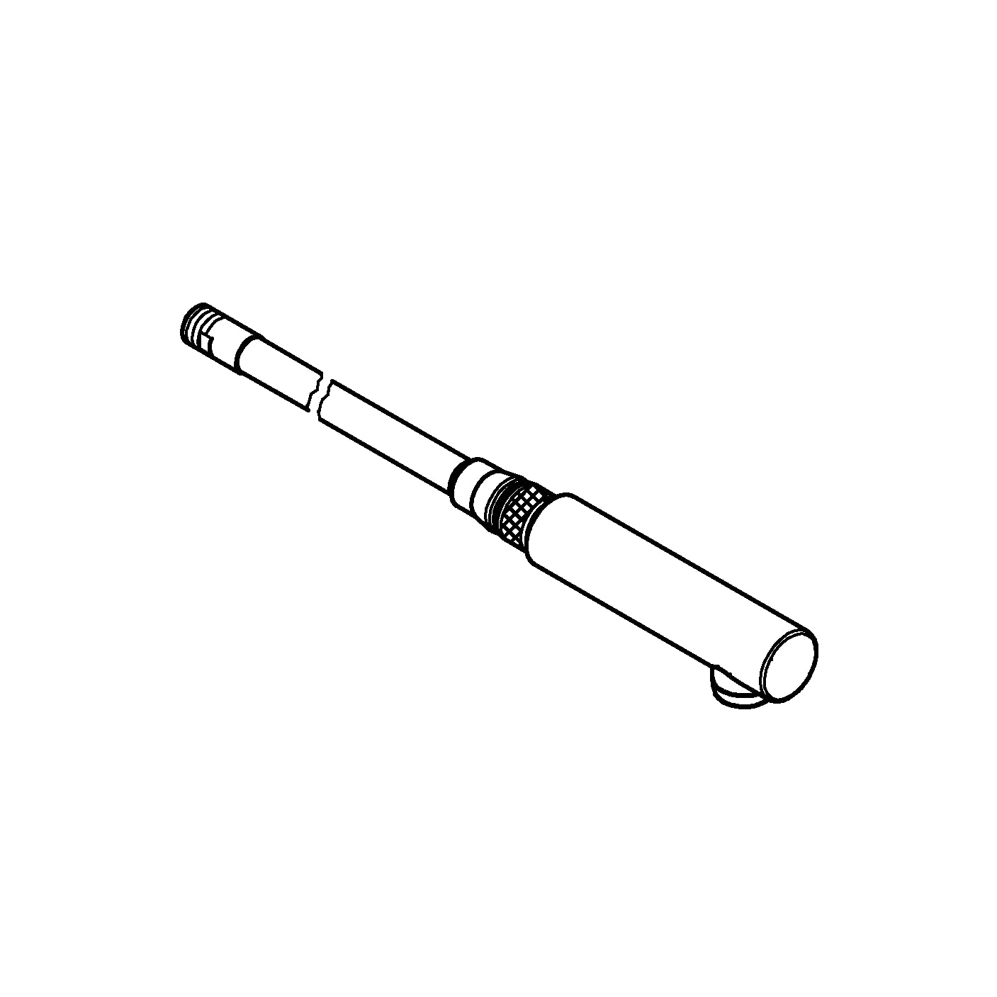 Extractable shower hose with threaded connectors and perforated spray head in stainless steel finish.