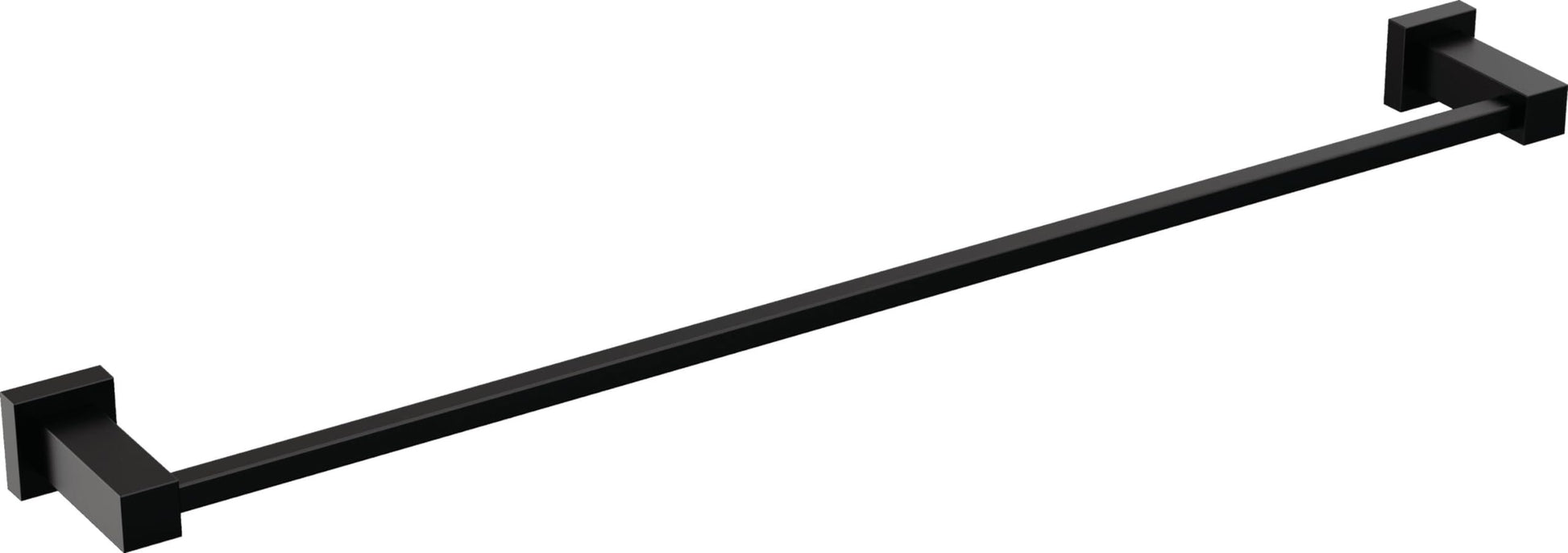 Matte black towel bar with square mounting brackets at each end.