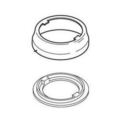 Chrome-finished escutcheon and gasket ring components shown in top and side views.