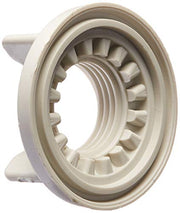 Two cream-colored plastic locknuts with ridged grip surfaces and mounting tabs.