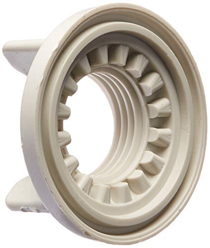 Two cream-colored plastic locknuts with ridged grip surfaces and mounting tabs.
