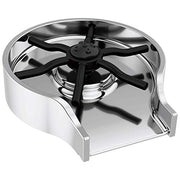 Chrome and black metal glass rinser with four-pronged center spindle and curved basin.